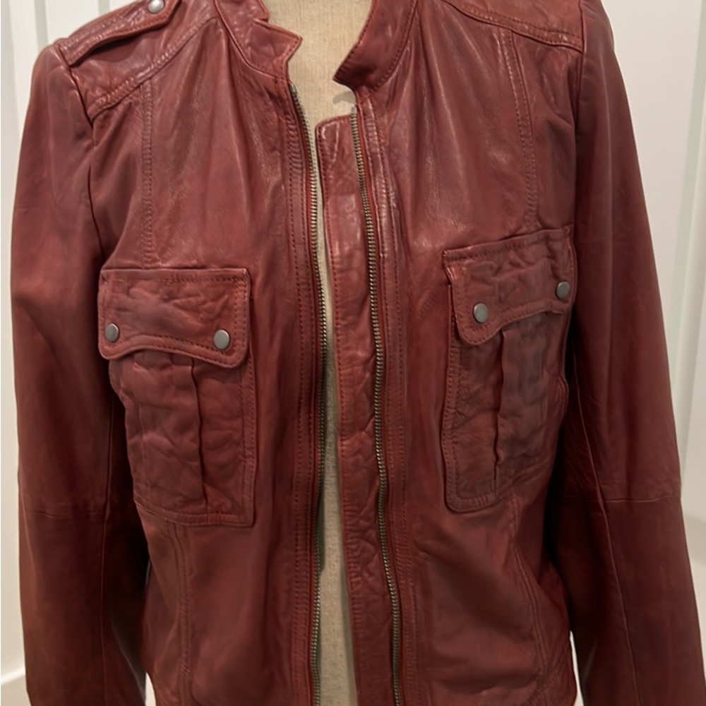 Pure leather ladies collarless leather jacket L